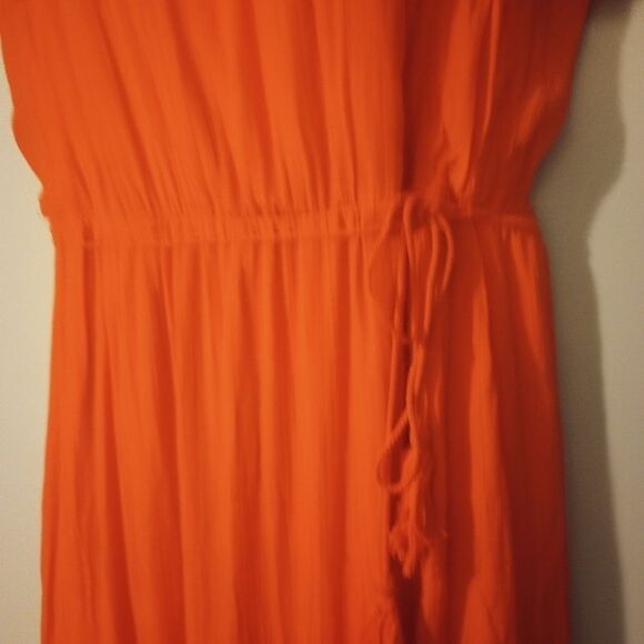 - AGB orange sleeveless high low dress with tassel belt and ruffle accents - Picture 6 of 12
